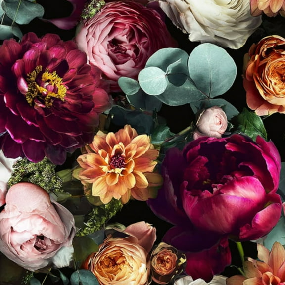 Boho Peel and Stick Wallpaper Vibrant Floral Arrangement Peonies Roses Dahlias Dark Contact Paper 23.6in x 9.8ft Wallpaper Removable Self Adhesive Wall Paper for Bedroom