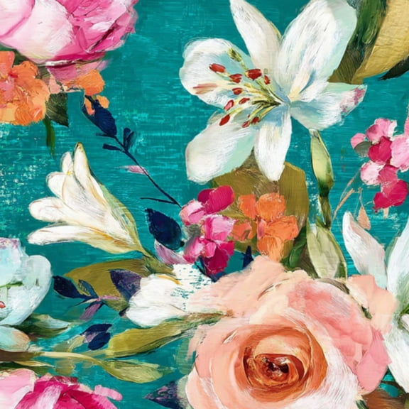 Boho Peel and Stick Wallpaper Vibrant Floral Peonies Roses Lilies Teal Contact Paper 17.7in x 9.8ft Wallpaper Removable Self Adhesive Wall Paper for Bedroom