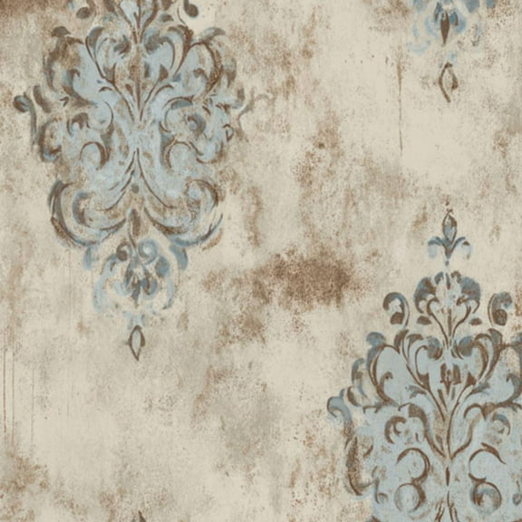 Boho Peel and Stick Wallpaper Vintage Blue Brown Damask Floral Distressed Contact Paper 23.6in x 9.8ft Wallpaper Removable Self Adhesive Wall Paper for Bedroom