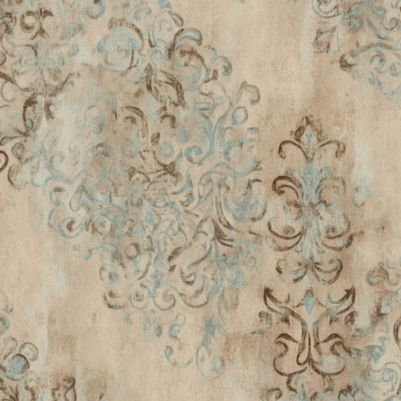 Boho Peel and Stick Wallpaper Vintage Damask Distressed Beige Blue Ornamental Design Contact Paper 23.6in x 9.8ft Wallpaper Removable Self Adhesive Wall Paper for Bedroom