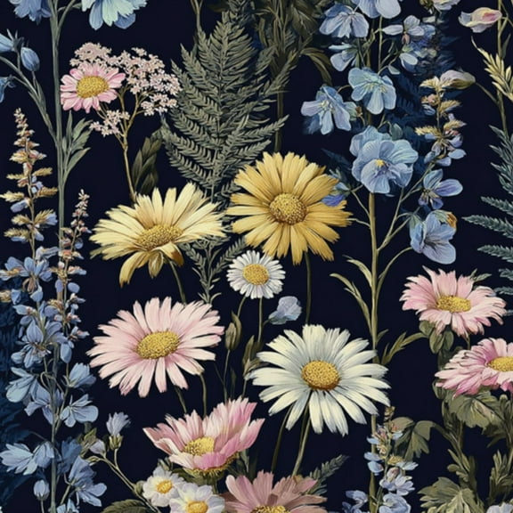 Boho Peel and Stick Wallpaper Vintage Floral Daisies Pink Yellow Flowers Dark Wall Mural 17.7in x 9.8ft Self Adhesive Removable Wall Paper Renter Friendly Wallpaper for Nursery Bedroom Cabinets