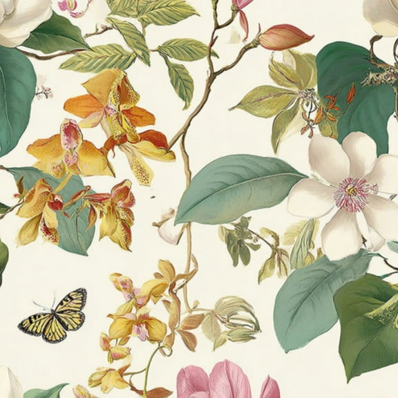 Boho Peel and Stick Wallpaper Vintage Floral Orchids Magnolias Butterflies Wall Mural 17.7in x 9.8ft Self Adhesive Removable Wall Paper Renter Friendly Wallpaper for Nursery Bedroom Cabinets
