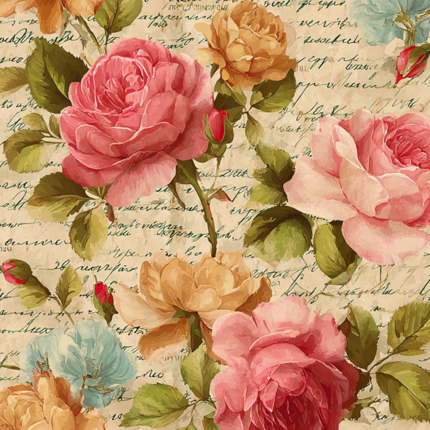 Boho Peel and Stick Wallpaper Vintage Floral Rose Handwritten Script Wall Mural 23.6in x 9.8ft Self Adhesive Removable Wall Paper Renter Friendly Wallpaper for Bedroom Kitchen Farm