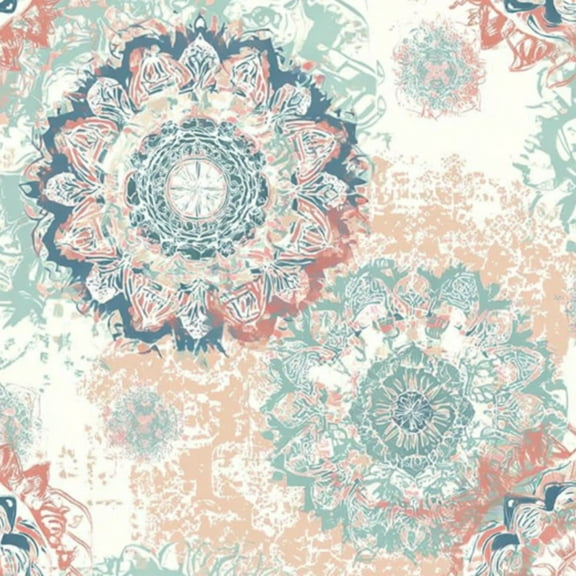 Boho Peel and Stick Wallpaper Vintage Mandala Distressed Texture Blue Peach Mint Wall Mural 23.6in x 9.8ft Self Adhesive Removable Wall Paper Renter Friendly Wallpaper for Nursery Bedroom Cabinets