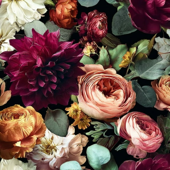 Boho Peel and Stick Wallpaper Vintage Style Floral Roses Dahlias Black Contact Paper 17.7in x 9.8ft Wallpaper Removable Self Adhesive Wall Paper for Bedroom