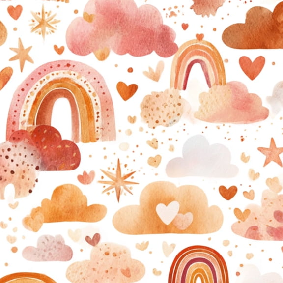 Boho Peel and Stick Wallpaper Warm Pastel Rainbow Cloud Hearts Stars Wall Mural 17.7in x 9.8ft Self Adhesive Removable Wall Paper Renter Friendly Wallpaper for Nursery Bedroom Cabinets