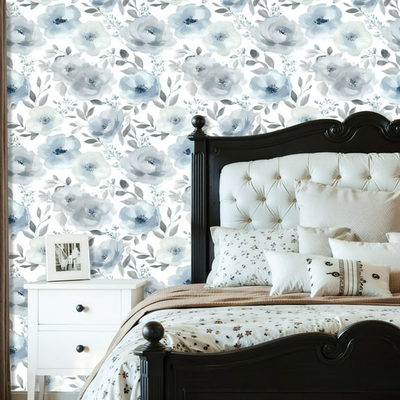 Boho Peel and Stick Wallpaper Watercolor Floral Shades Blue Grey Leaves Contact Paper 23.6in x 9.8ft Wallpaper Removable Self Adhesive Wall Paper for Bedroom Nursery