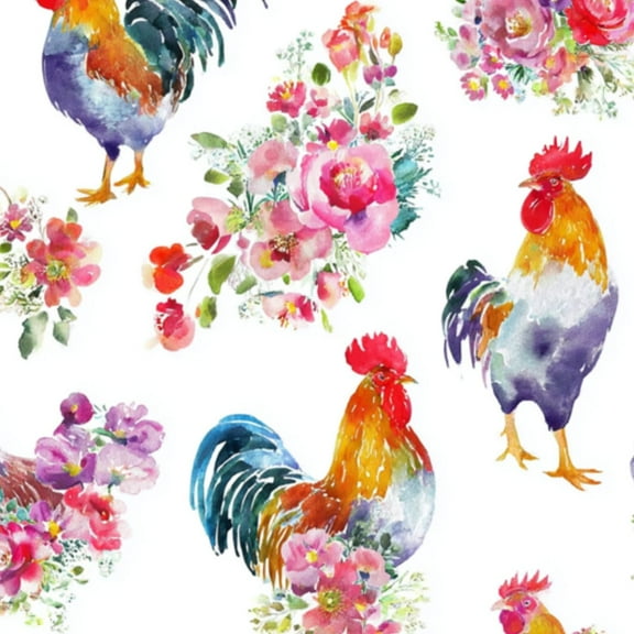 Boho Peel and Stick Wallpaper Watercolor Roosters Floral Bouquet Vibrant Colors Contact Paper 23.6in x 9.8ft Wallpaper Removable Self Adhesive Wall Paper for Bedroom