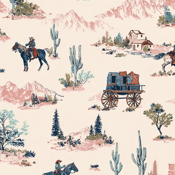 Boho Peel and Stick Wallpaper Western Desert Landscape Cowboys Horses Wagon Wall Mural 23.6in x 9.8ft Self Adhesive Removable Wall Paper Renter Friendly Wallpaper for Bedroom Kitchen Farm