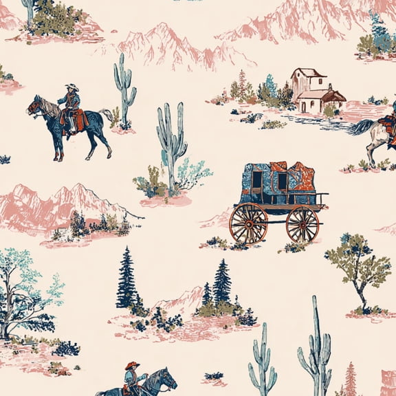 Boho Peel and Stick Wallpaper Western Desert Landscape Cowboys Horses Wagon Wall Mural 23.6in x 9.8ft Self Adhesive Removable Wall Paper Renter Friendly Wallpaper for Bedroom Kitchen Farm