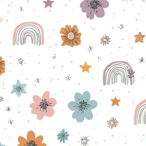 Boho Peel and Stick Wallpaper Whimsical Floral Rainbow Stars Pastel Colors Wall Mural 23.6in x 9.8ft Self Adhesive Removable Wall Paper Renter Friendly Wallpaper for Nursery Bedroom Cabinets