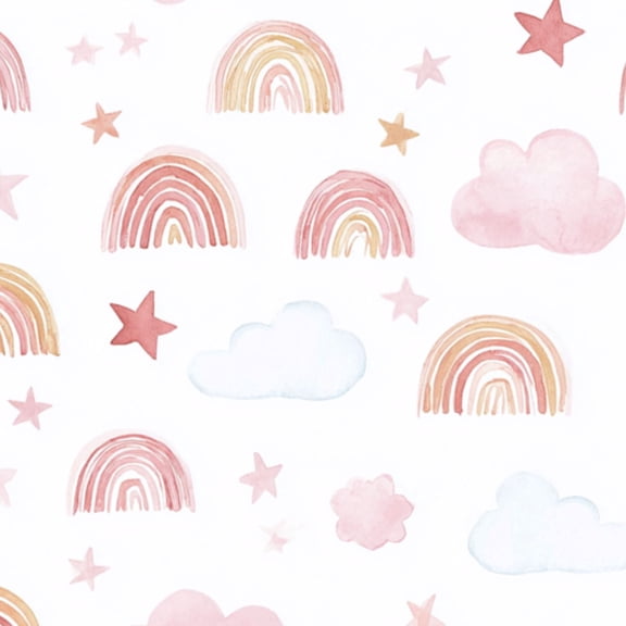 Boho Peel and Stick Wallpaper Whimsical Pink Rainbow Cloud Stars Wall Mural 23.6in x 9.8ft Self Adhesive Removable Wall Paper Renter Friendly Wallpaper for Nursery Bedroom Cabinets