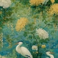thumbnail image 1 of Boho Peel and Stick Wallpaper White Cranes Golden Chrysanthemums Teal Garden Wall Mural 23.6in x 9.8ft Self Adhesive Removable Wall Paper Renter Friendly Wallpaper for Bedroom Kitchen Farm, 1 of 8
