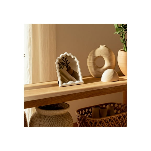 Boho Picture Frame with Wavy Design - Resin & Glass - Modern Decorative Photo Frame for Home, Office, Bedroom, Living Room - Freestanding & Tabletop Display - 11" White