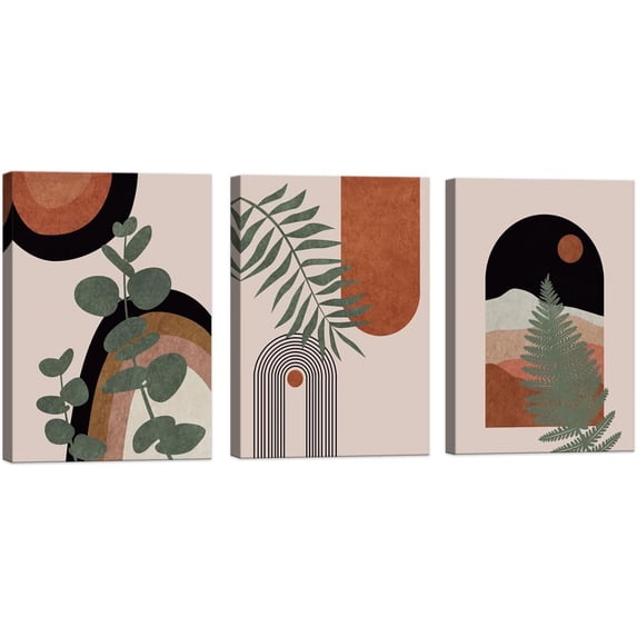 Boho Pictures Wall Decor, Plant Palm Leaf Nature Illustration Neutral Wall Art, for Living Room Bathroom Bedroom Dining Room Dormitory Home Office Kitchen Room Wall Decoration 12x16in