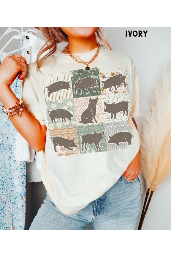 Boho Pigs Shirt Retro Farmhouse Floral Pig Tee, Cottagecore Aesthetic Clothing, Pig Lover Her Full Size S-5XL
