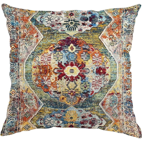 Boho Pillow Cover 16x16 Vintage Throw Pillow Covers Bohemian Antique Ethnic Decorative Pillow Cases Home Decor Square Linen Pillowcase, Retro Green