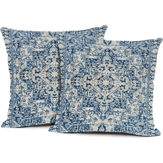 Boho Pillow Cover Ethnic Design Pattern Linen Persian Carpet Tribal Pattern Throw Pillow Case Set of 2 Cushion Cover Home Office Decorative Square 20x20 inch