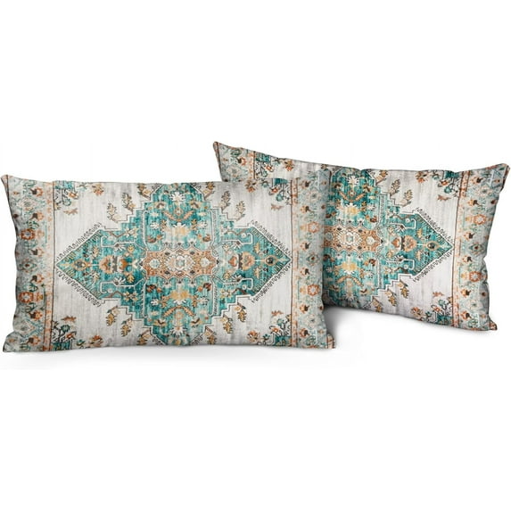 Boho Pillow Covers 12"x20" Set of 2 Vintage Carpet Green Bohemian Throw Pillow Case Soft Rectangle Decorative Pillowcases for Home Decor Sofa Car Living Room