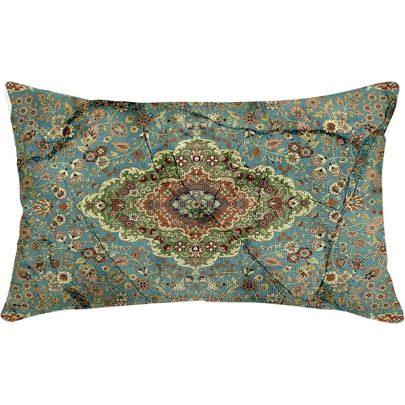 Boho Pillow Covers 12x20 Inch, Persian Carpet Green Vintage Throw Pillow Cover Antique Ethnic Decorative Green Pillow Cases Home Decor Linen Pillowcase