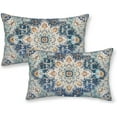 thumbnail image 1 of Boho Pillow Covers 12x20 Inch Set of 2,Carpet Pattern Throw Pillows Case,Blue Yellow Ethnic Design Outdoor Decorative Square Linen Farmhouse Decor Cushion Covers for Home Sofa Bed Couch, 1 of 6