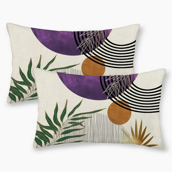 Boho Pillow Covers 12x20 Set of 2 Abstract Green Purple Gold Sunset Throw Pillow Covers Mid Century BohemianTropical Leaf Pillowcase Farmhouse Lumbar Cushion Case for Home Couch Outdoor Decor