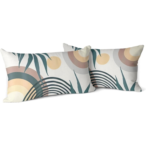 Boho Pillow Covers 12x20 Set of 2, Bohemian Mid Century Style Farmhouse Decorations Throw Pillow Covers Abstract Beige Art Outdoors Decorative Cushion Case for Couch Sofa Home