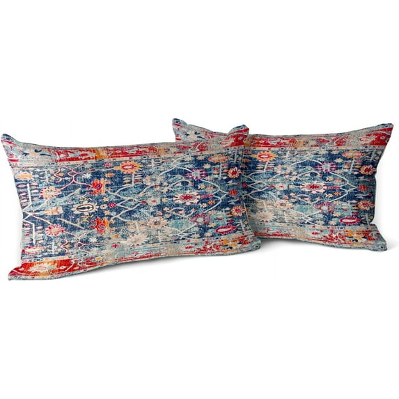 Boho Pillow Covers 12x20 inch Set of 2 Bohemian Carpet Throw Pillows For Couch Navy Blue Red Geometric Floral Decorative Pillow Cases Farmhouse Home Decor For Sofa Porch Patio Bed Room Outdoor