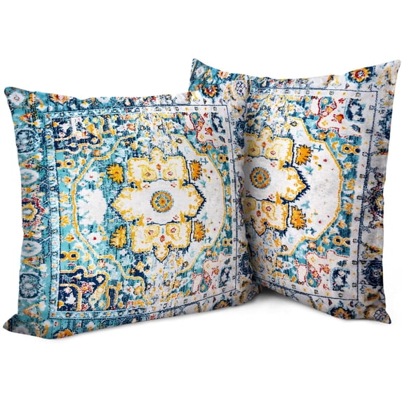 Boho Pillow Covers 16"x16" Set of 2 Carpet Blue Vintage Throw Pillow Case Soft Square Decorative Pillowcases for Home Decor Sofa Car Living Room