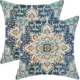 thumbnail image 1 of Boho Pillow Covers 16x16 Inch Set of 2,Carpet Pattern Throw Pillows Case,Blue Yellow Ethnic Design Outdoor Decorative Square Linen Farmhouse Decor Cushion Covers for Home Sofa Bed Couch, 1 of 6