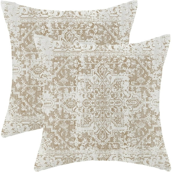 Boho Pillow Covers 16x16 Inch Set of 2,Carpet Pattern Throw Pillows Case,Brown Beige White Ethnic Design Outdoor Decorative Square Linen Farmhouse Decor Cushion Covers for Home Sofa Bed Couch