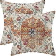 thumbnail image 1 of Boho Pillow Covers 16x16 Inch Set of 2,Carpet Pattern Throw Pillows Case,Burnt Orange Yellow Ethnic Design Outdoor Decorative Square Linen Farmhouse Decor Cushion Covers for Home Sofa Bed Couch, 1 of 6