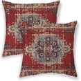 thumbnail image 1 of Boho Pillow Covers 16x16, Red Ethnic Design Outdoor Decorative Throw Pillows for Couch, Carpet Pattern Decor Cushion Cover 2 Pcs Farmhouse Linen Pillowcase for Bed Car Safa, 1 of 6