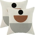 thumbnail image 1 of Boho Pillow Covers 16x16 Set of 2, Bohemian Geometric Mid Century Style Throw Pillow Covers Linen Farmhouse Vintage Abstract Art Boho Decor Cushion Case Boho Home decor For Couch Sofa Outdoor, 1 of 6