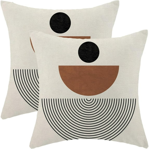 Boho Pillow Covers 16x16 Set of 2, Bohemian Geometric Mid Century Style Throw Pillow Covers Linen Farmhouse Vintage Abstract Art Boho Decor Cushion Case Boho Home decor For Couch Sofa Outdoor