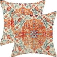 thumbnail image 1 of Boho Pillow Covers 16x16 Set of 2, Ethnic Design Decorative Throw Pillows Linen Burnt Orange Blue Carpet Pattern Farmhouse Cushion Pillow Covers for Sofa Couch Outdoor Decor, 1 of 6