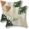 thumbnail image 1 of Boho Pillow Covers 16x16 Set of 2, Green Leaf Mid Century Farmhouse Decorations Throw Pillow Covers Modern Tropical Bohemian Outdoor Decorative Linen Cushion Case for Couch Sofa Home, 1 of 6
