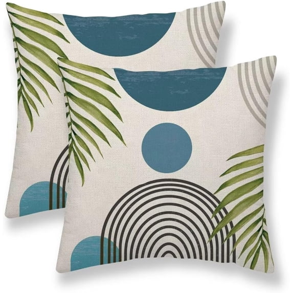 Boho Pillow Covers 16x16 Set of 2, Mid-Century Blue Orange Drop Shapes Decorative Throw Pillow Covers Outdoor Retro Abstact Lumbar Pillow Cases for Bed Couch Sofa Home Decor