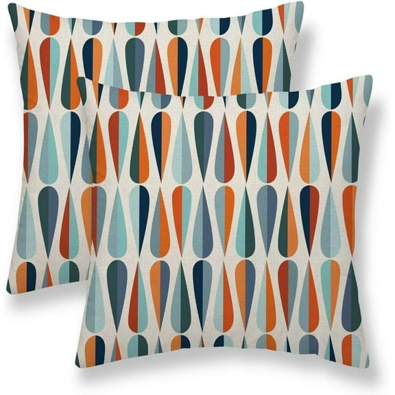 Boho Pillow Covers 16x16 Set of 2, Mid-Century Blue Orange Drop Shapes Decorative Throw Pillow Covers Outdoor Retro Abstact Lumbar Pillow Cases for Bed Couch Sofa Home Decor
