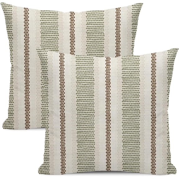 Boho Pillow Covers 16x16 Set of 2 Sage Green Brown Stripes Throw Pillow Covers Outdoor Decorations Modern Abstract Decorative Pillowcase Farmhouse Linen Cushion Case Decor for Home Couch Sofa