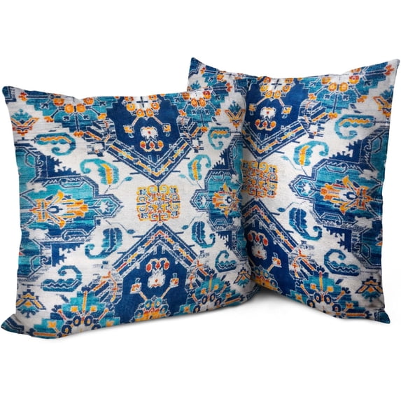 Boho Pillow Covers 18"x18" Set of 2 Carpet Blue Vintage Throw Pillow Case Soft Square Decorative Pillowcases for Home Decor Sofa Car Living Room