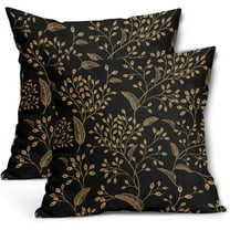 Boho Pillow Covers 18X18 Inch Set of 2 Black Gold Floral Leaves Decorative Pillow Cases Vintage Flower Leaf Cushion Case Farmhouse Home Decor for Sofa Couch Porch Outdoor