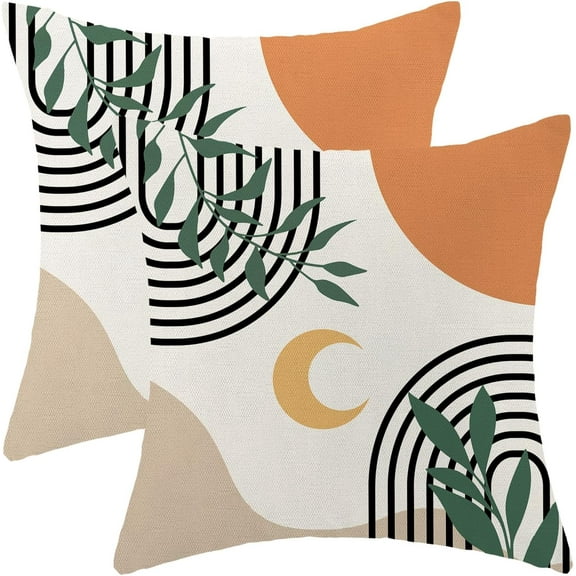 Boho Pillow Covers 18X18 Inch Set of 2 Bohemian Mid Century Throw Pillow Covers Abstract Tropical Green Leaves Cushion Cases Farmhouse Decorative Outdoor Pillows for Couch Home Sofa Living Room
