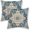 thumbnail image 1 of Boho Pillow Covers 18x18, Blue and Teal Ethnic Design Outdoor Decorative Throw Pillows for Couch, Carpet Pattern Decor Cushion Cover 2 Pcs Farmhouse Linen Pillowcase for Bed Car Safa, 1 of 6
