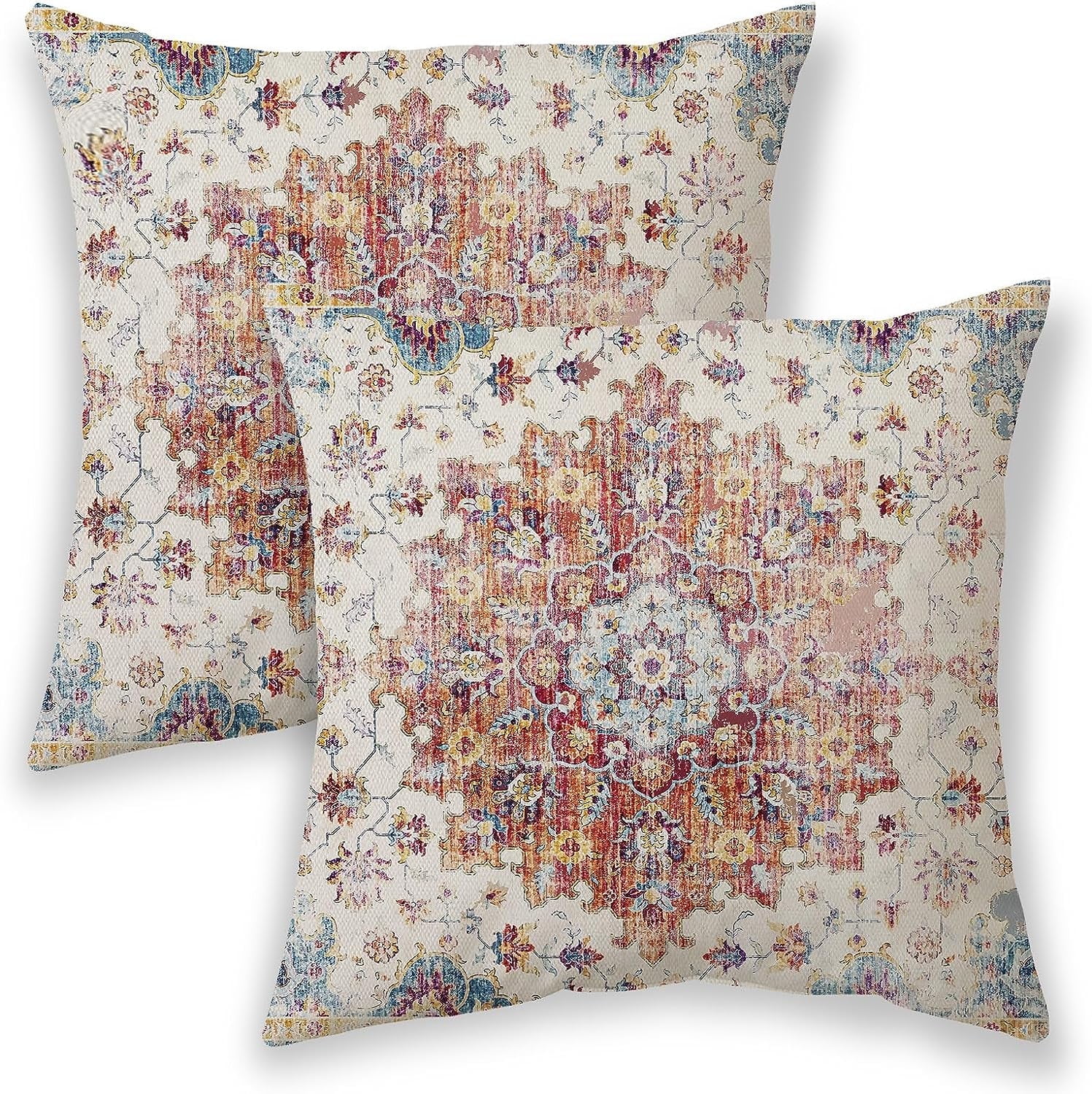 Boho Pillow Covers 18x18, Burnt Orange Yellow Ethnic Design Outdoor ...