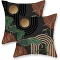 thumbnail image 1 of Boho Pillow Covers 18x18 Inch 2 Pcs Grey Brown Gold Green Tropical Leaf Mid Century Outdoor Decor Throw Pillows Modern Geometry Farmhouse Decoration Pillowcase Linen Cushion Cover for Couch, 1 of 6