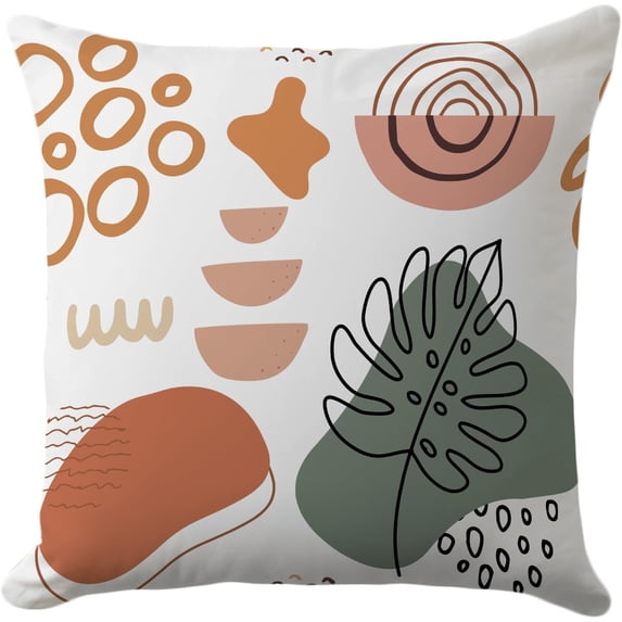 Boho Pillow Covers 18x18 Inch - Abstract Botanical and Geometric Shapes, Neutral Tone Decorative Cushion Cases for Contemporary Home Decor