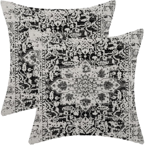 Boho Pillow Covers 18x18 Inch Set of 2,Black Grey Gray Carpet Pattern Throw Pillows Case,Ethnic Retro Outdoor Decorative Square Farmhouse Decor Cushion Covers for Home Sofa Couch