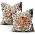 thumbnail image 1 of Boho Pillow Covers 18x18 Inch Set of 2 Blue Orange Pink Throw Pillows Vintage Ethnic Carpet Bohemian Coral Floral Print Decorative PillowCase Farmhouse Linen Cushion Case Decor for Home Sofa Couch Bed, 1 of 6