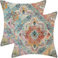 thumbnail image 1 of Boho Pillow Covers 18x18 Inch Set of 2, Bohemian Carpet Vintage Pattern Decorative Throw Pillowcase Boho Colourful Retro Linen Outdoor Farmhouse Cushion Cover for Sofa Couch Bed Living Room, 1 of 7